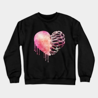 Skeleton rib heart, Broken, heart, watercolor design pink rib heart Crewneck Sweatshirt